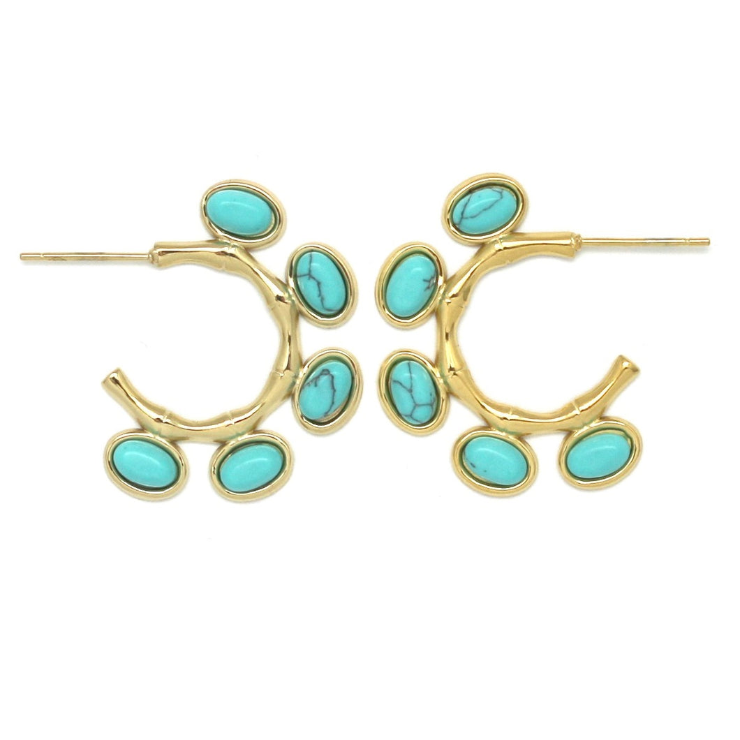 Five Turquoise Dot Gold Hoop Earrings -French Flair Collection-