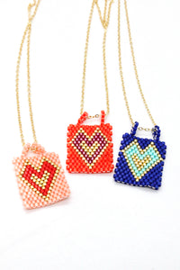 Miyuki Seed Bead Heart Pendant Necklace -Seeds Collection-