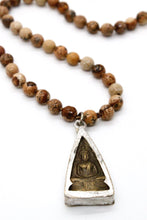 Load image into Gallery viewer, Long Jasper Hand Knotted Necklace with Two Tone Reversible Buddha Charm  -The Buddha Collection- NL-JP-B
