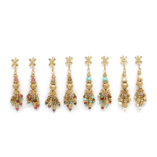 Tiny Flower and Stone Dangle Earrings - E4-292