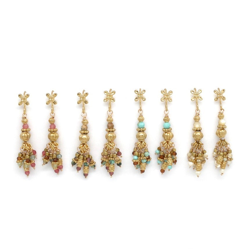Tiny Flower and Stone Dangle Earrings - E4-292