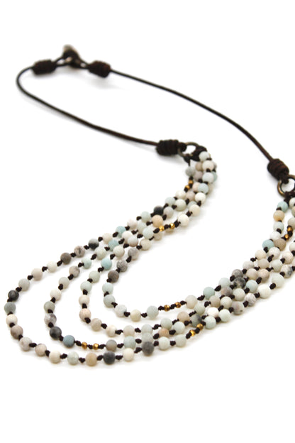 Semi Precious Stone Multi Strand Short Necklace - NLS-029