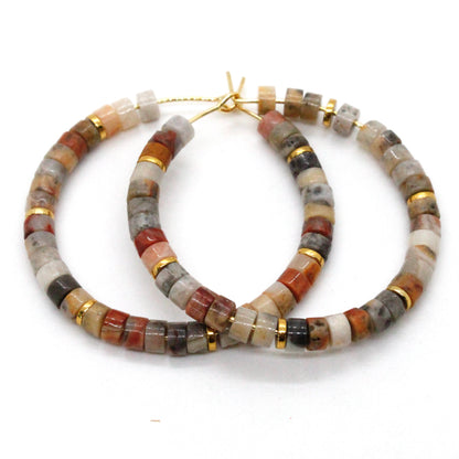 Natural Stone Hoop Earrings on Gold -Stone Collection-