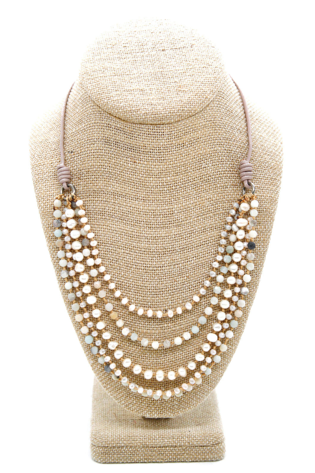 Semi Precious Stone Multi Strand Short Necklace - NLS-Surf