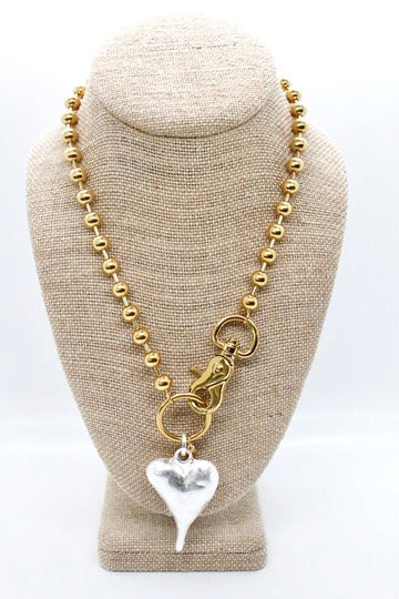 Heavy Silver Heart Pendant Convertible Gold Chain Necklace