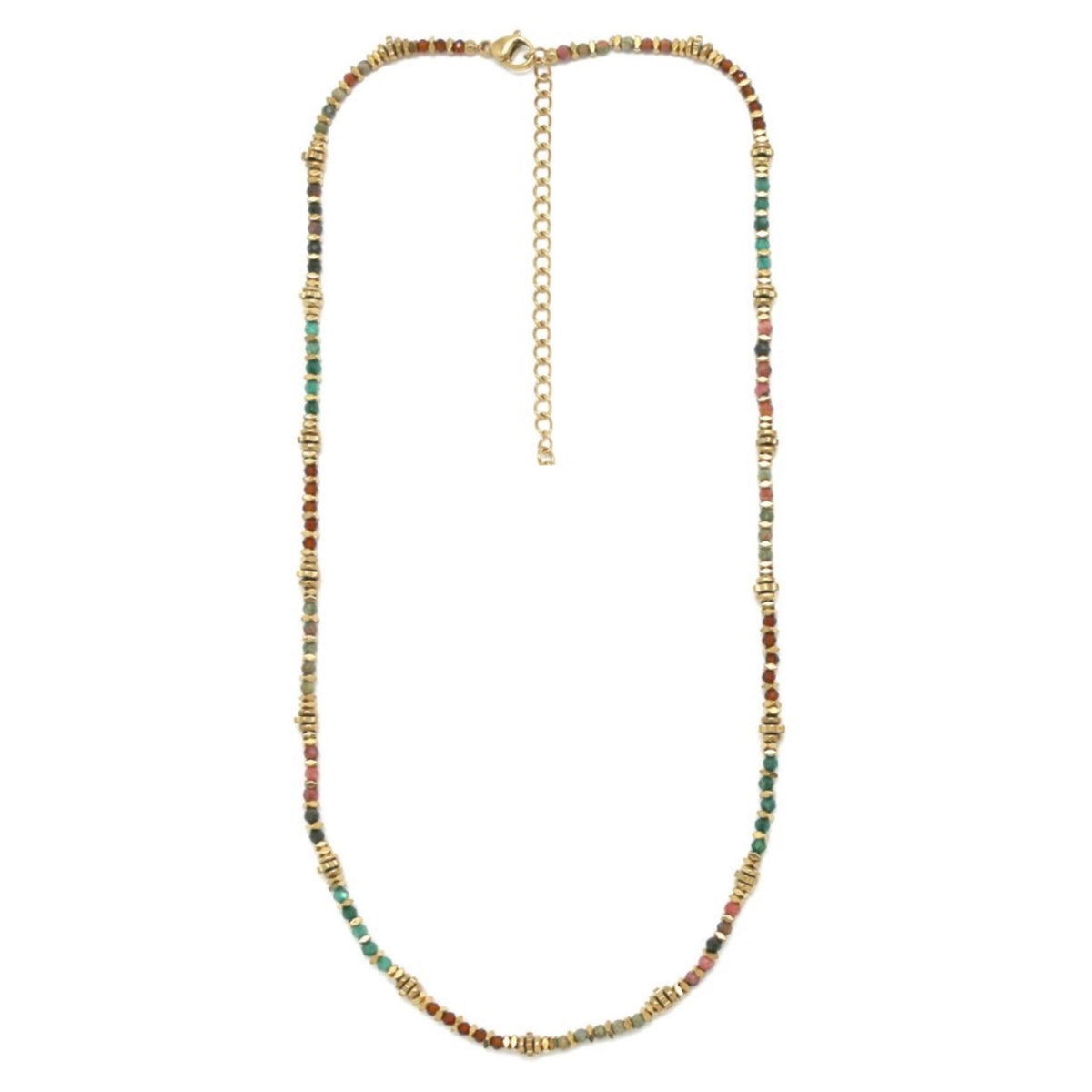 Semi Precious Stone Mix 24K Gold Plate Necklace -  N2-2694A