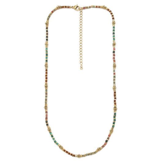 Semi Precious Stone Mix 24K Gold Plate Necklace -  N2-2694A
