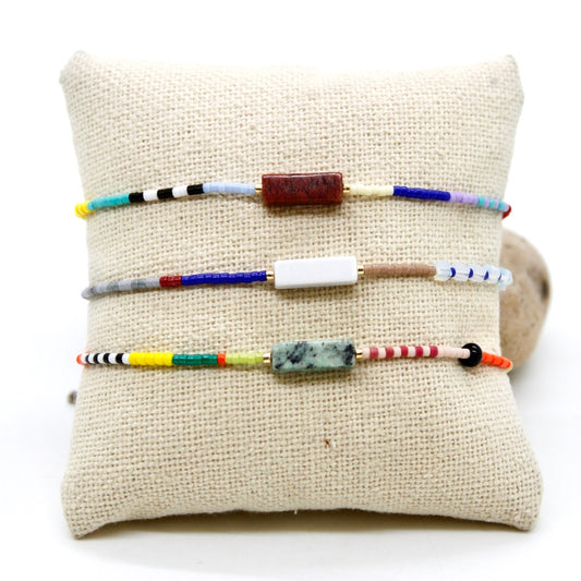 Bundle of Three Mini Stones and Beads Bracelets - B8-033