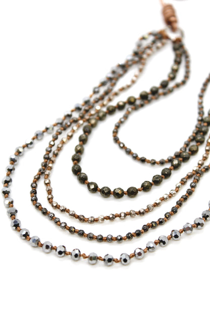 Semi Precious Stone Multi Strand Short Necklace - NLS-Precious