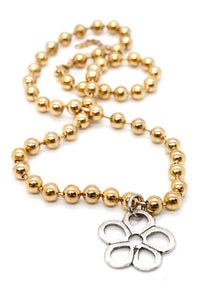 Single Gold Plate Ball Chain Necklace with Fun Flower Charm N2-S266S2g -The Classics Collection-