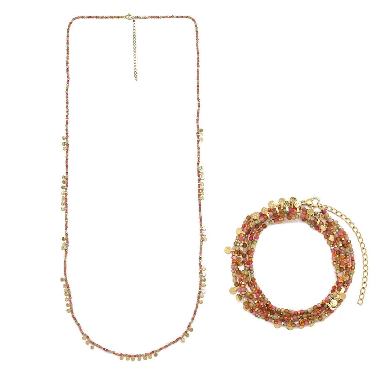 Museum Style Mixed Stone Necklace with 24K Gold Plate Mini Charms -  N2-2692