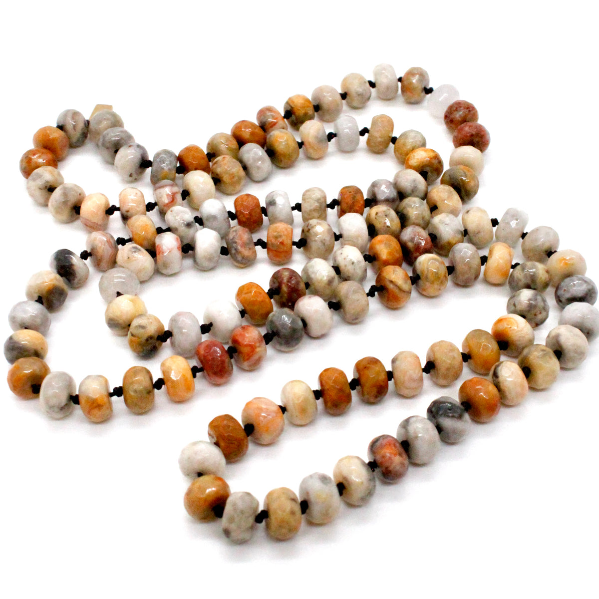 Hand-Knotted Long Crazy Lace Agate Bead Necklace - NL-CLA
