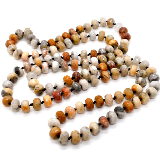 Hand-Knotted Long Crazy Lace Agate Bead Necklace - NL-CLA
