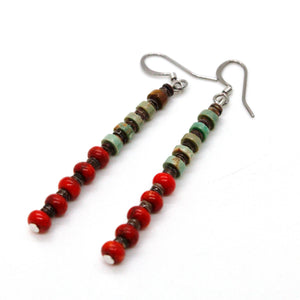 American Indian Sterling Turquoise and Coral Navajo Earrings