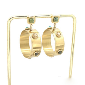 Semi Precious Stones in Gold Circle Earrings