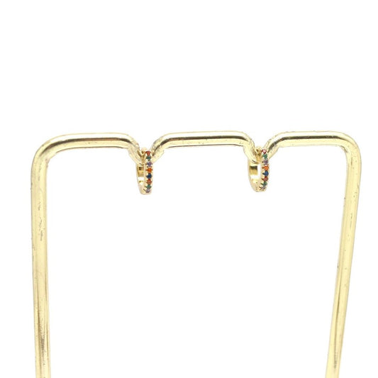 Multi Color Rhinestone Mini 24K Gold Plate Hoop Earrings - E4-364M