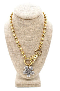 Antique Silver Flower Pendant Convertible Gold Chain Necklace