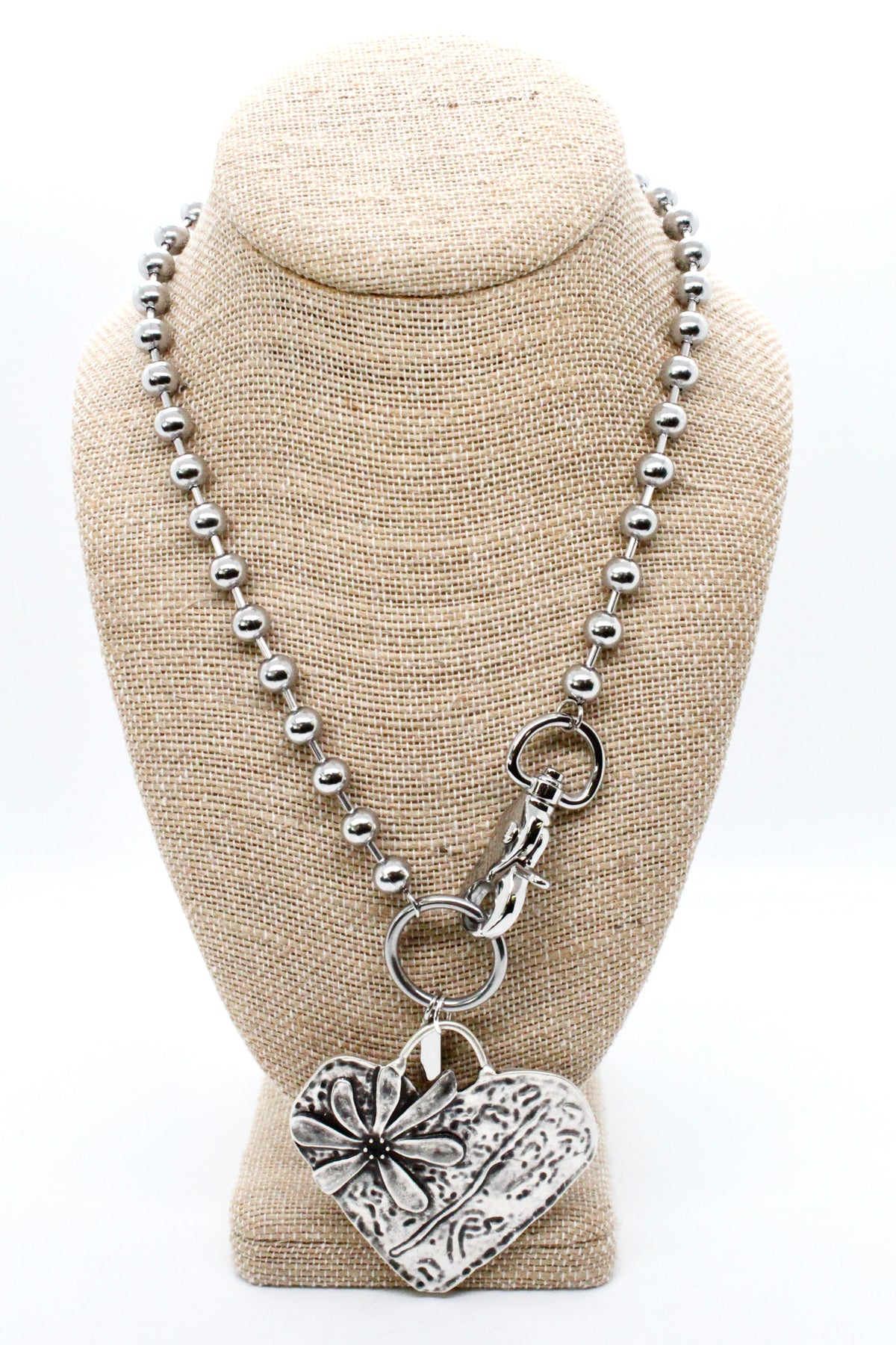 Heart Flower Pendant Convertible Silver Chain Necklace