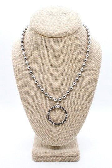 Antique Silver Circle Pendant Convertible Silver Chain Necklace