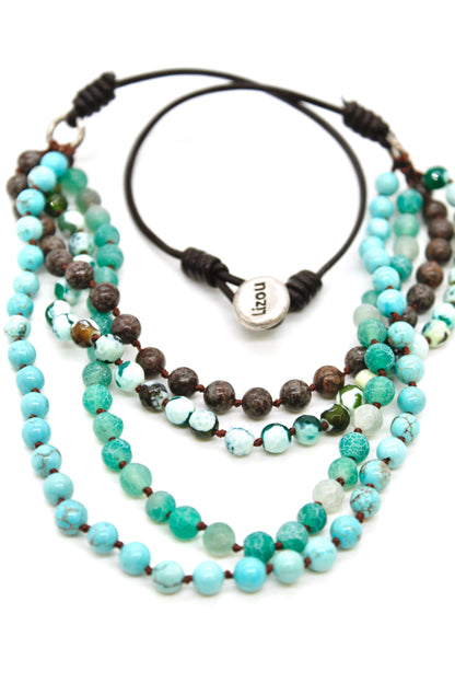 Semi Precious Stone Multi Strand Short Necklace - NLS-M18