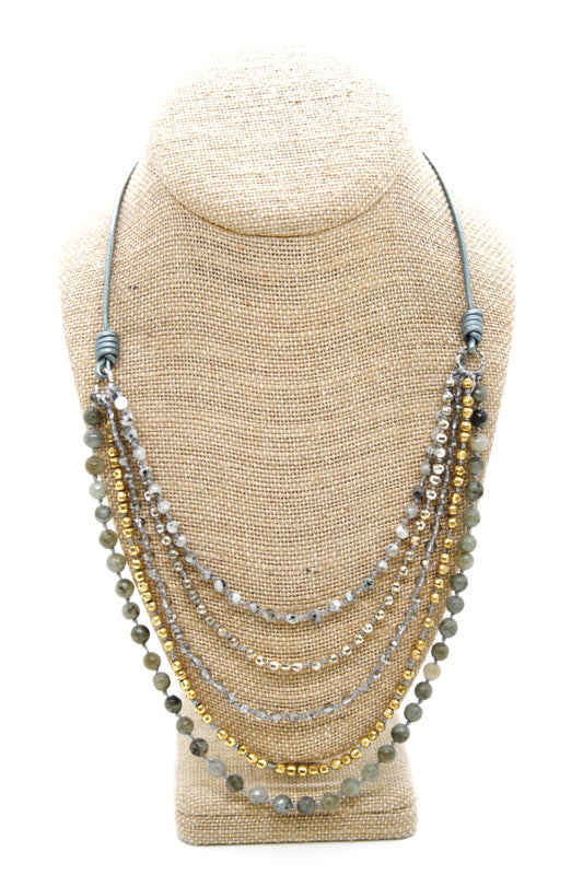 Semi Precious Stone Multi Strand Short Necklace - NLS-Coin
