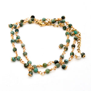 African Turquoise Short 24K Gold Plate Chain Necklace