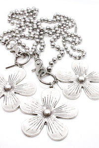 Large Flower Pendant Convertible Silver Chain Necklace
