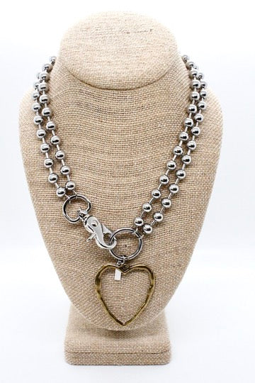 Brass Cutout Heart Convertible Silver Chain Necklace