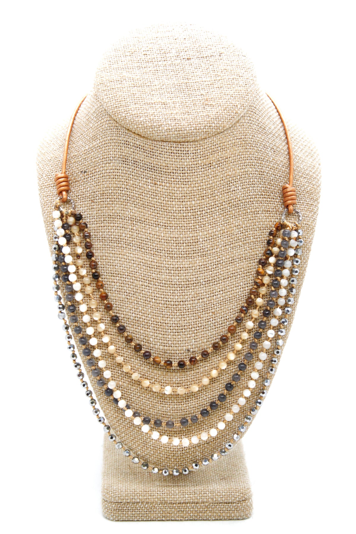 Semi Precious Stone Multi Strand Short Necklace - NLS-Deer