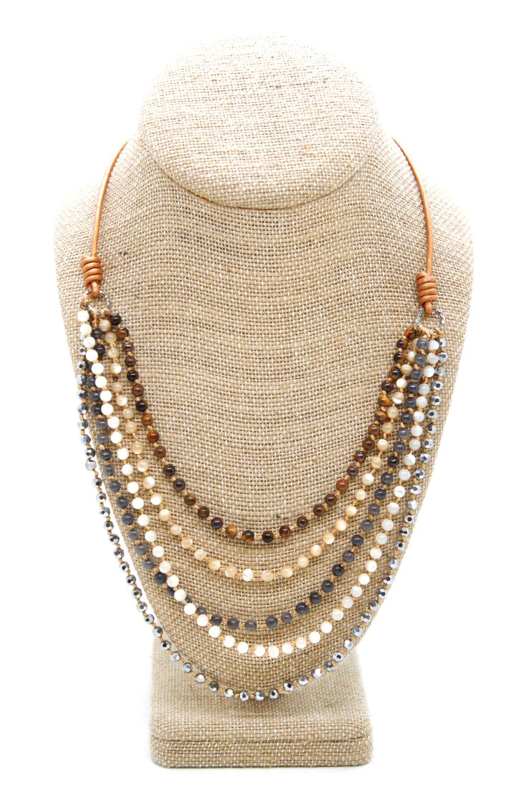 Semi Precious Stone Multi Strand Short Necklace - NLS-Deer