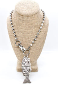 Large Fish Pendant Convertible Silver Chain Necklace