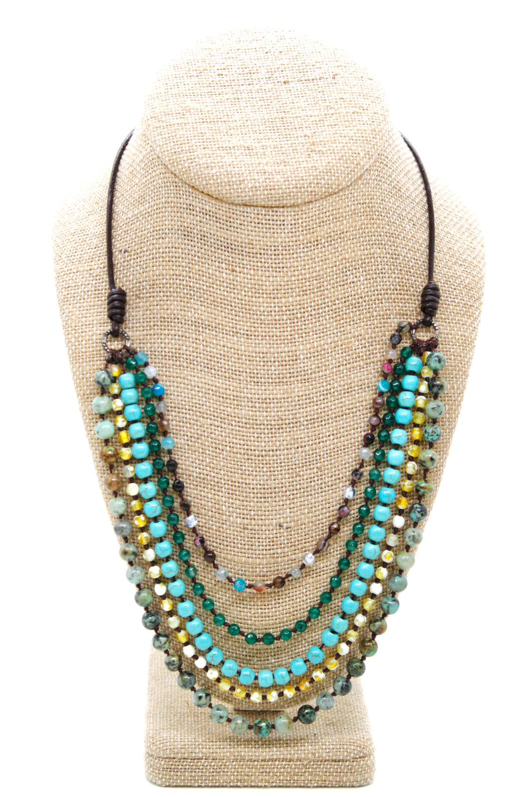 Semi Precious Stone Multi Strand Short Necklace - NLS-Nature