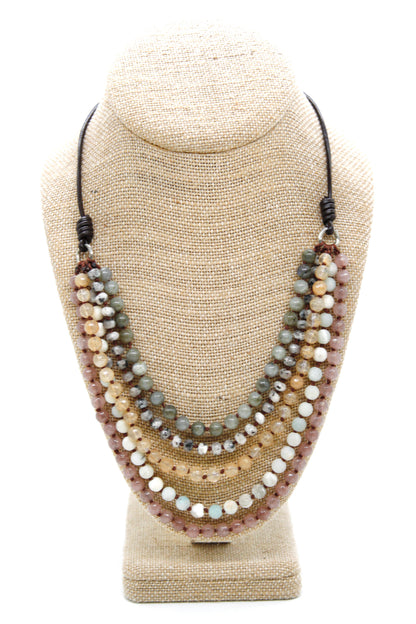 Semi Precious Stone Multi Strand Short Necklace - NLS-M1