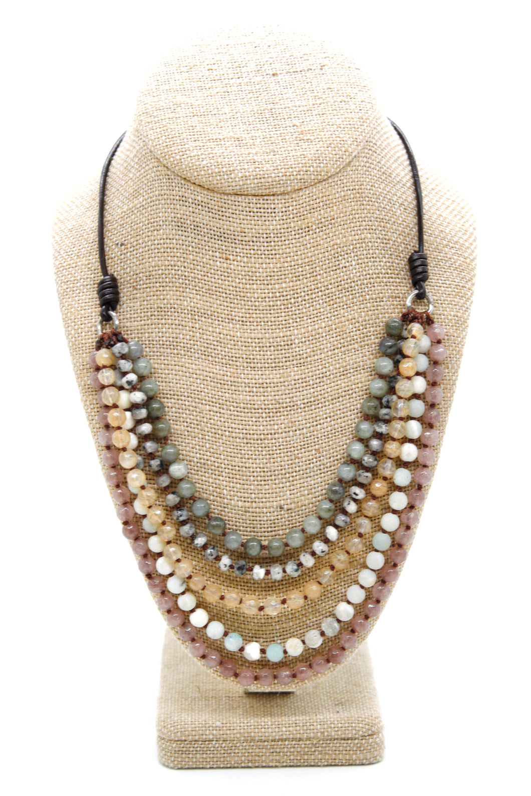 Semi Precious Stone Multi Strand Short Necklace - NLS-M1