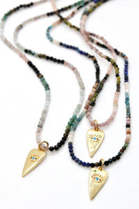 Evil Eye Heart Charm on Faceted Semi Precious Stone Necklace N2-2436 -French Flair Collection-