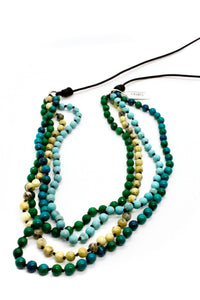 Large Semi Precious Stone Hand Knotted Long Necklace on Genuine Leather -Layers Collection- NLL-M44