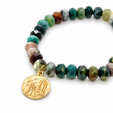 Load image into Gallery viewer, Stretch Indian Agate Bracelet French Religious Medal- FMB19A
