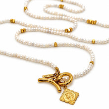 Load image into Gallery viewer, Mini Freshwater Pearl French Religious Medal Long Necklace - FMN09
