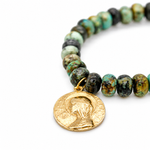 Load image into Gallery viewer, Stretch African Turquoise Bracelet French Religious Medal - FMB17B
