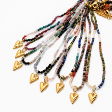 Load image into Gallery viewer, Mini Gemstone Necklace with Gold Heart Charm
