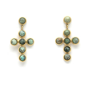 African Turquoise and Gold Cross Earrings - E4-270