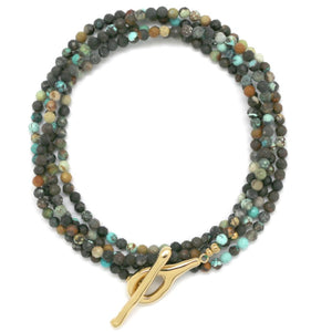 Luxury Faceted Dark African Turquoise Stone Long Necklace - N2-2632