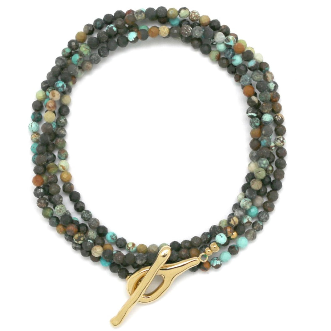 Luxury Faceted Dark African Turquoise Stone Long Necklace - N2-2632