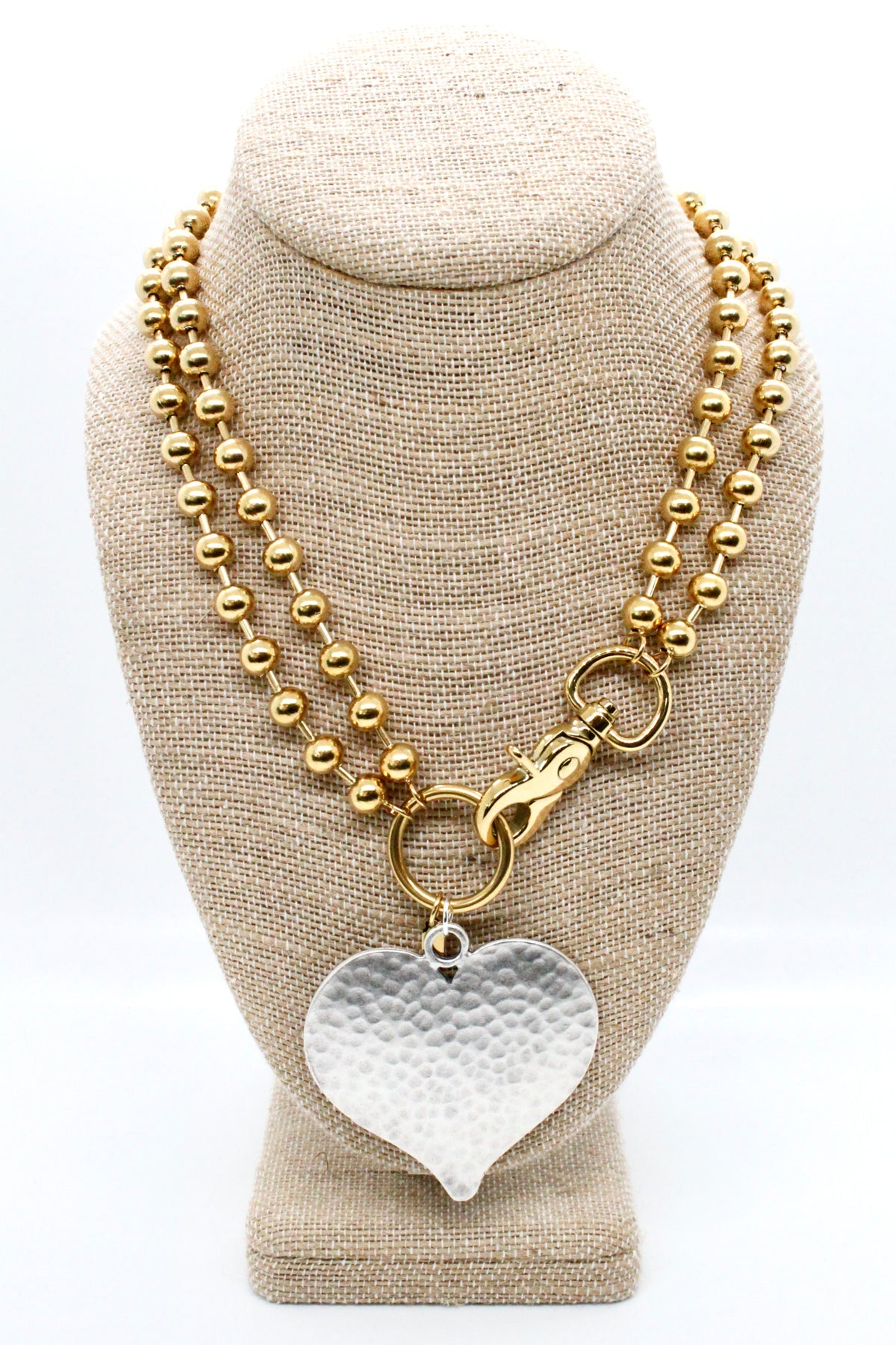 Large Hammered Heart Convertible Gold Chain Necklace