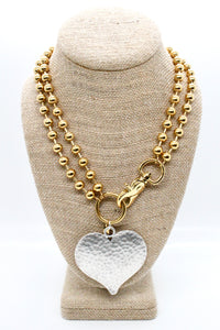 Large Hammered Heart Convertible Gold Chain Necklace
