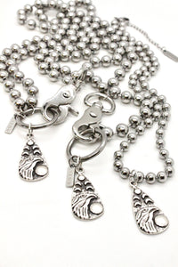 Raven Bird and Moon Phases Pendant Convertible Silver Chain Necklace
