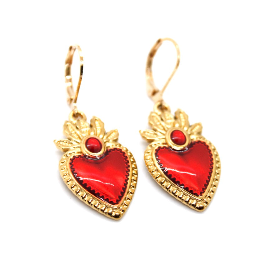 Red Heart Enamel Earrings - E9-104