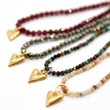 Load image into Gallery viewer, Mini Gemstone Necklace with Gold Heart Charm

