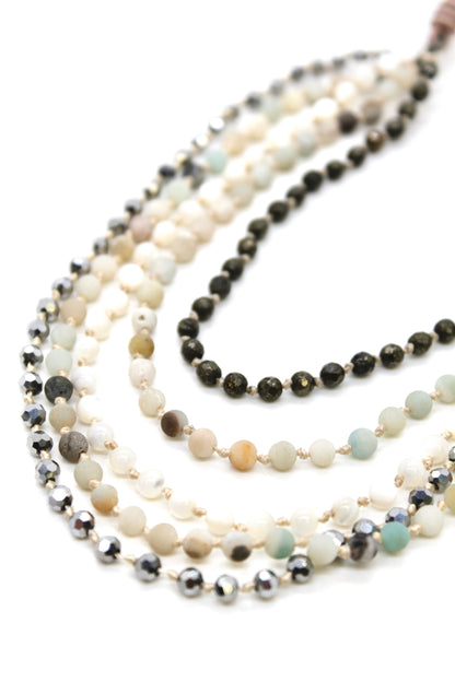 Semi Precious Stone Multi Strand Short Necklace - NLS-Crisp