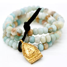 Load image into Gallery viewer, Faceted Amazonite Reversible Gold Buddha Charm Bracelet -Buddha Collection-
